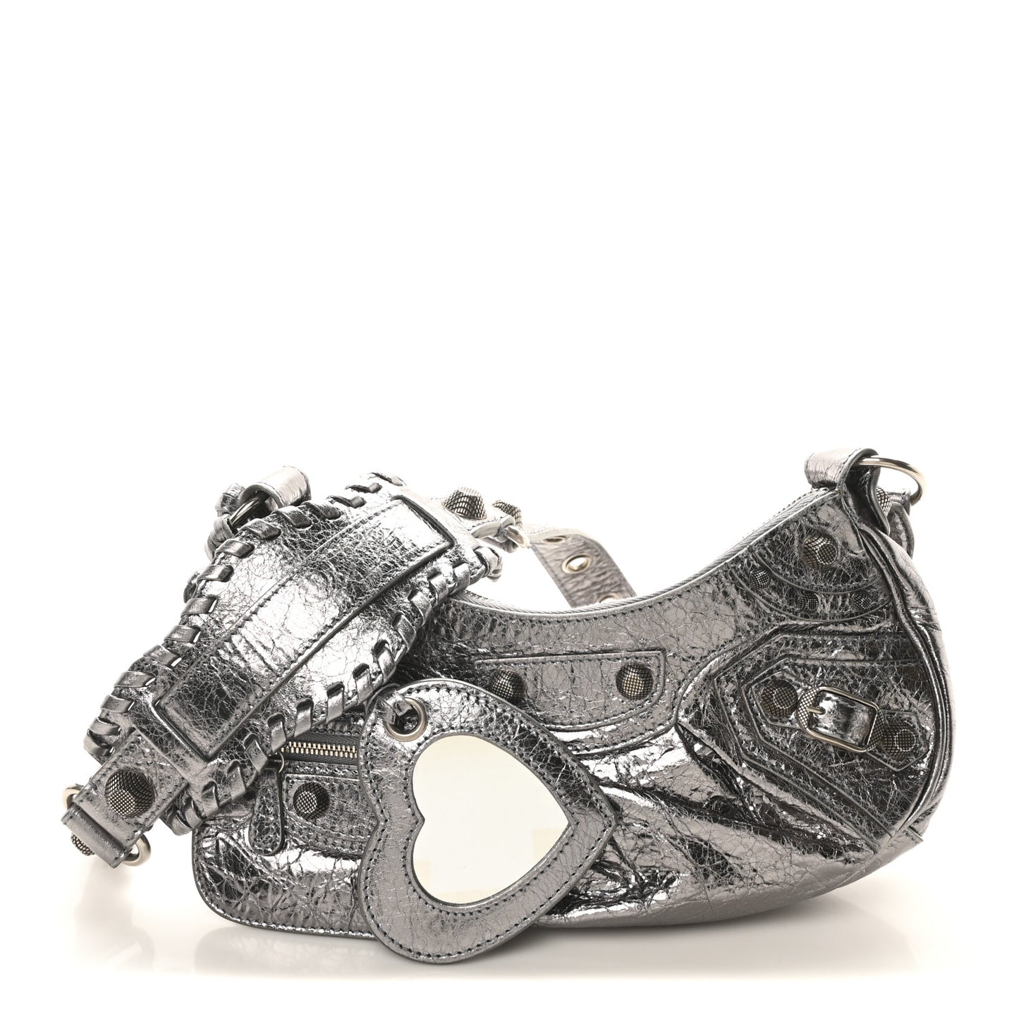Metallic Agneau Arena Le Cagole Shoulder Bag XS Silver