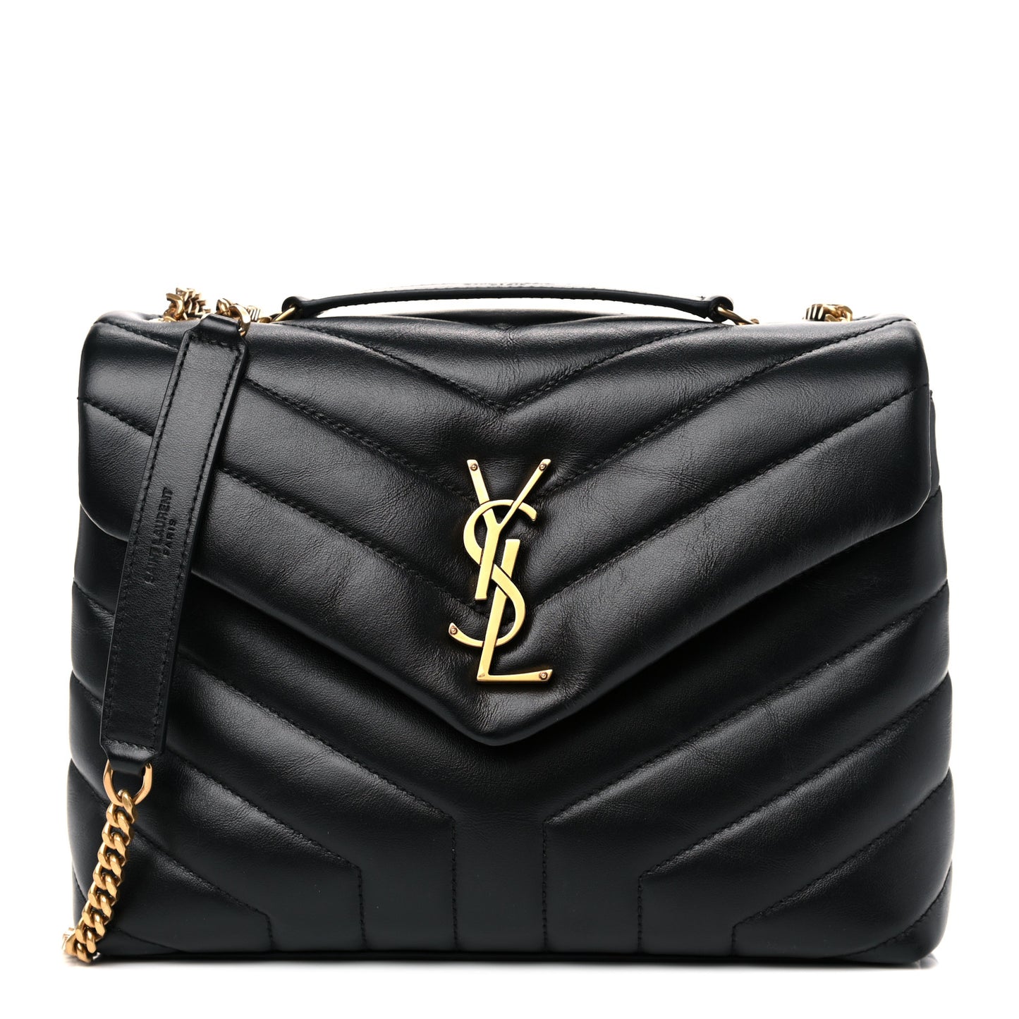 Calfskin Y Quilted Monogram Small Loulou Chain Satchel Black