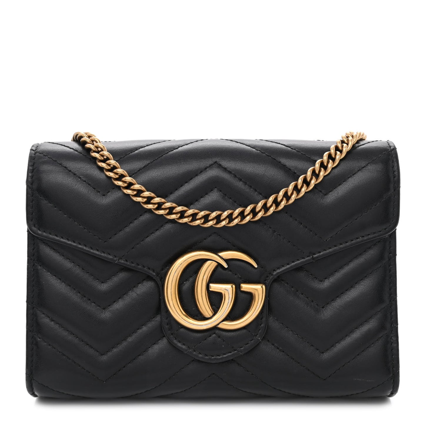 Calfskin Matelasse GG Marmont Chain Wallet Black