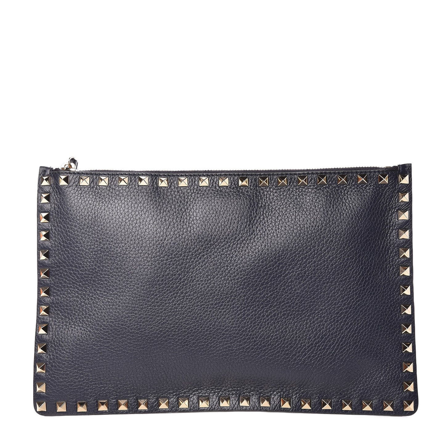 Grained Calfskin Large Rockstud Zip Pouch Marine