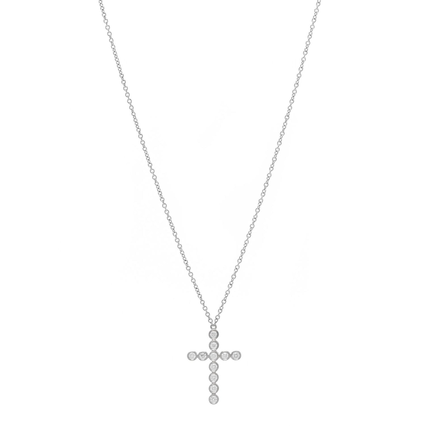 Platinum Diamond Bezel Set Cross Pendant Necklace