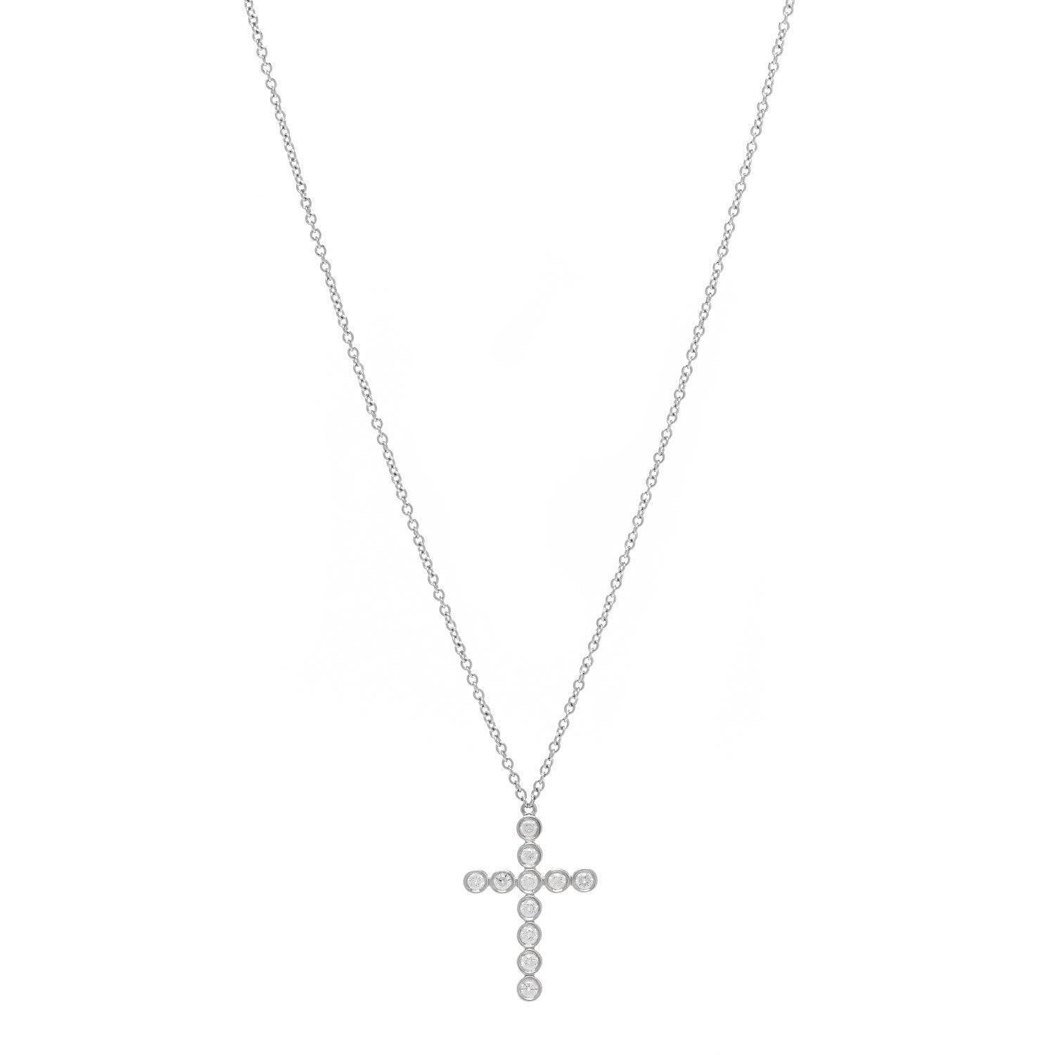 Tiffany Platinum Diamond Bezel Set Cross Pendant Necklace 1 of 6