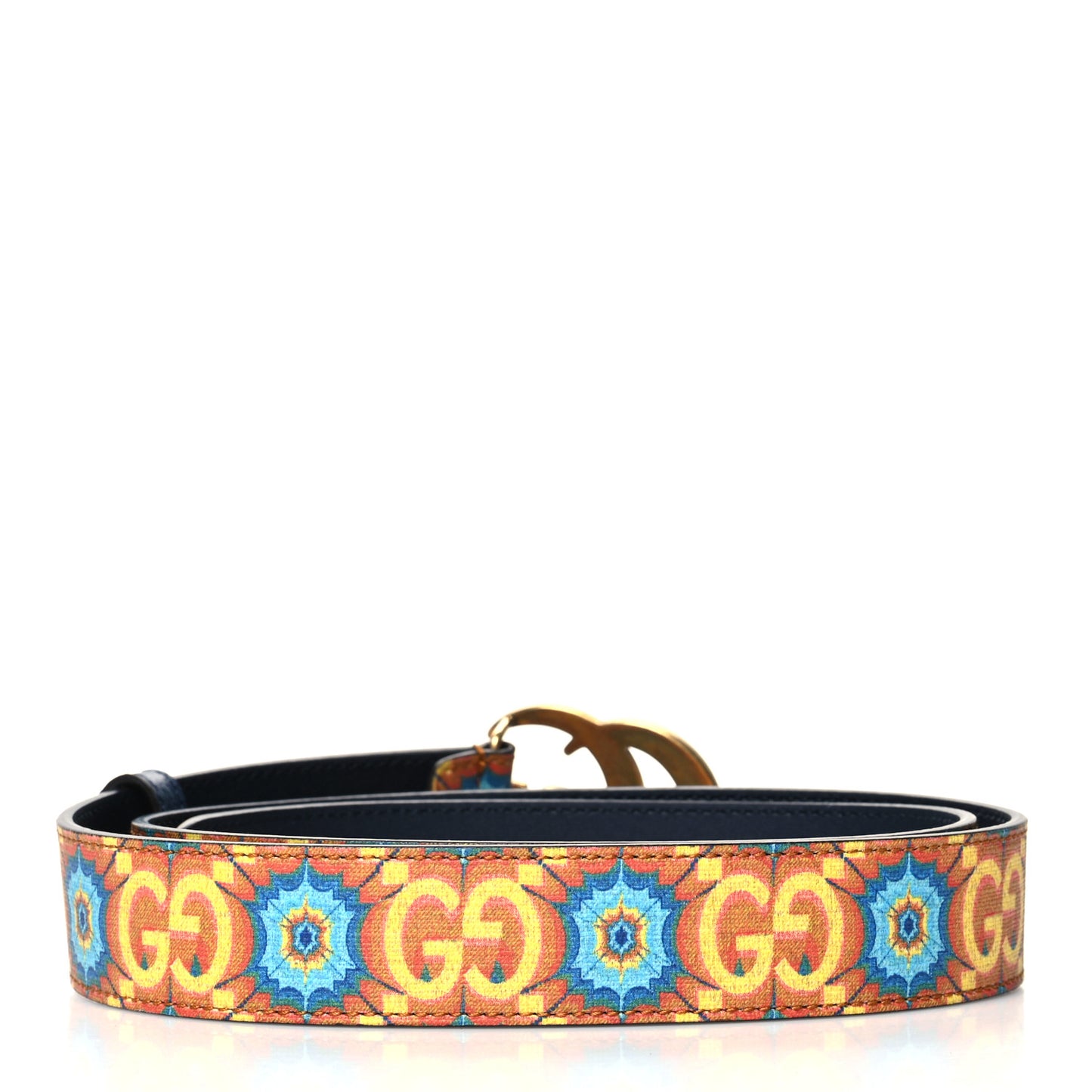 GG Supreme Monogram Kaleidoscope Double G 30mm Belt 90 36 Blue Orange Multicolor Blue Agata