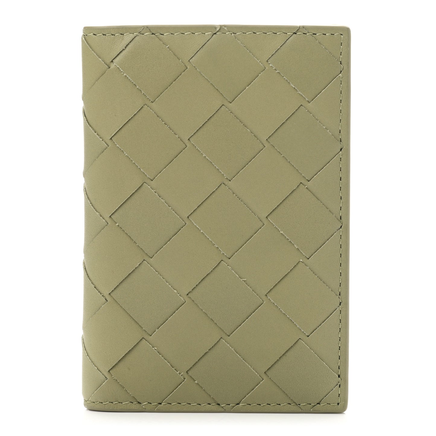 Calfskin Intrecciato Flap Card Case Travertine Parakeet
