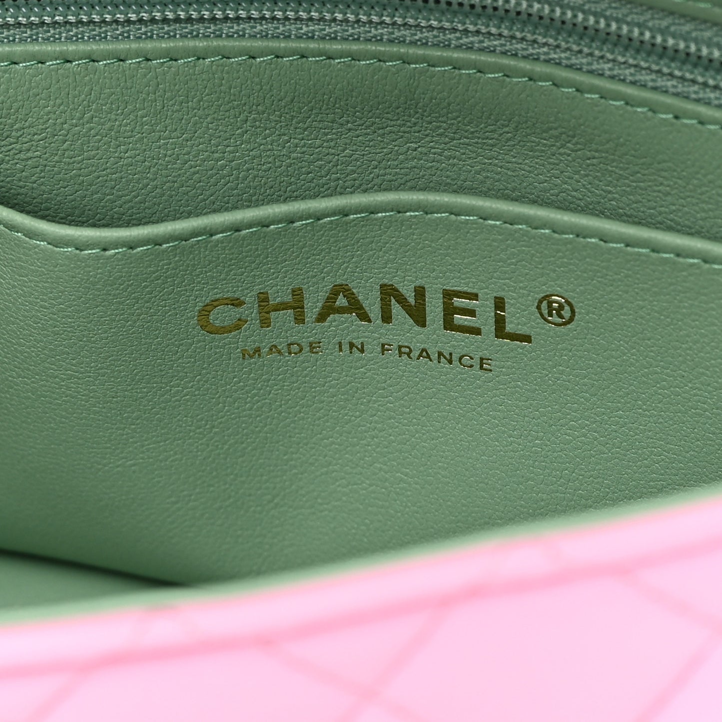 Lambskin Quilted Mini Top Handle Rectangular Flap Lilac Light Green