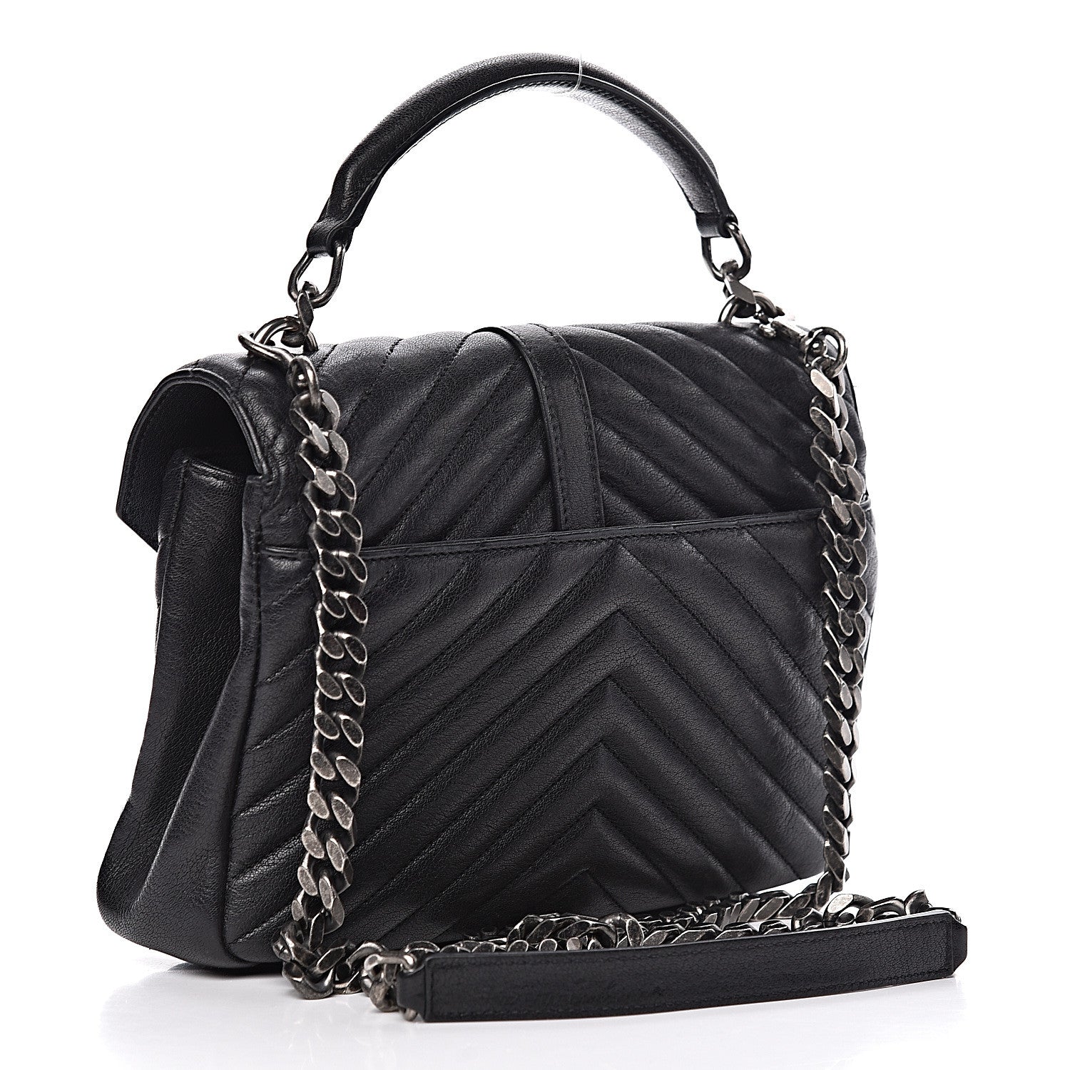 Saint Laurent Sheepskin Matelasse Chevron Monogram Medium College Bag Black 3 of 15