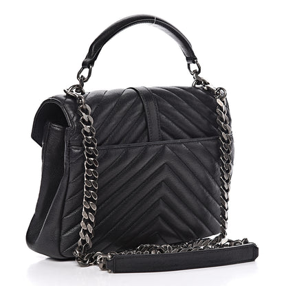 Saint Laurent Sheepskin Matelasse Chevron Monogram Medium College Bag Black 3 of 15