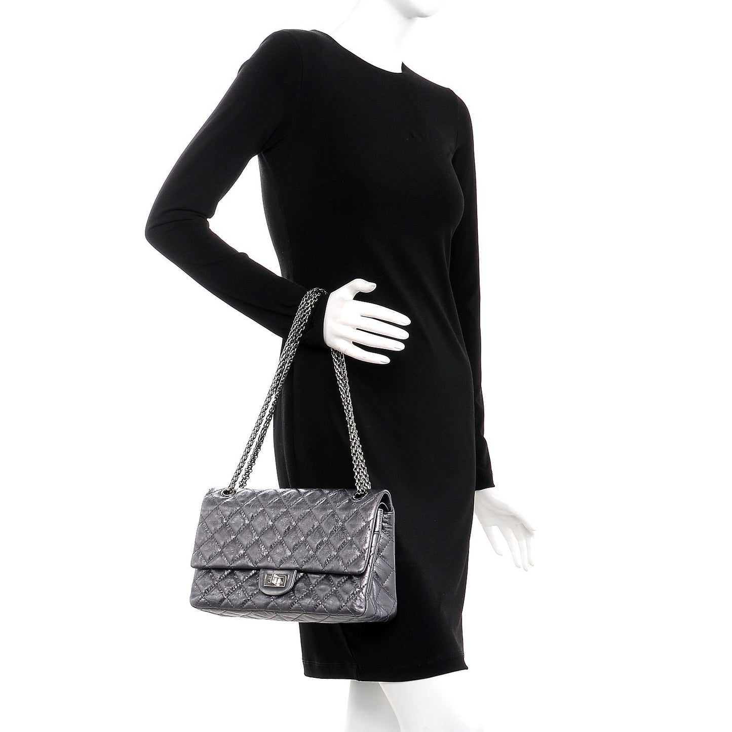 Metallic Aged Calfskin Quilted 2.55 Reissue 226 Flap Dark Silver