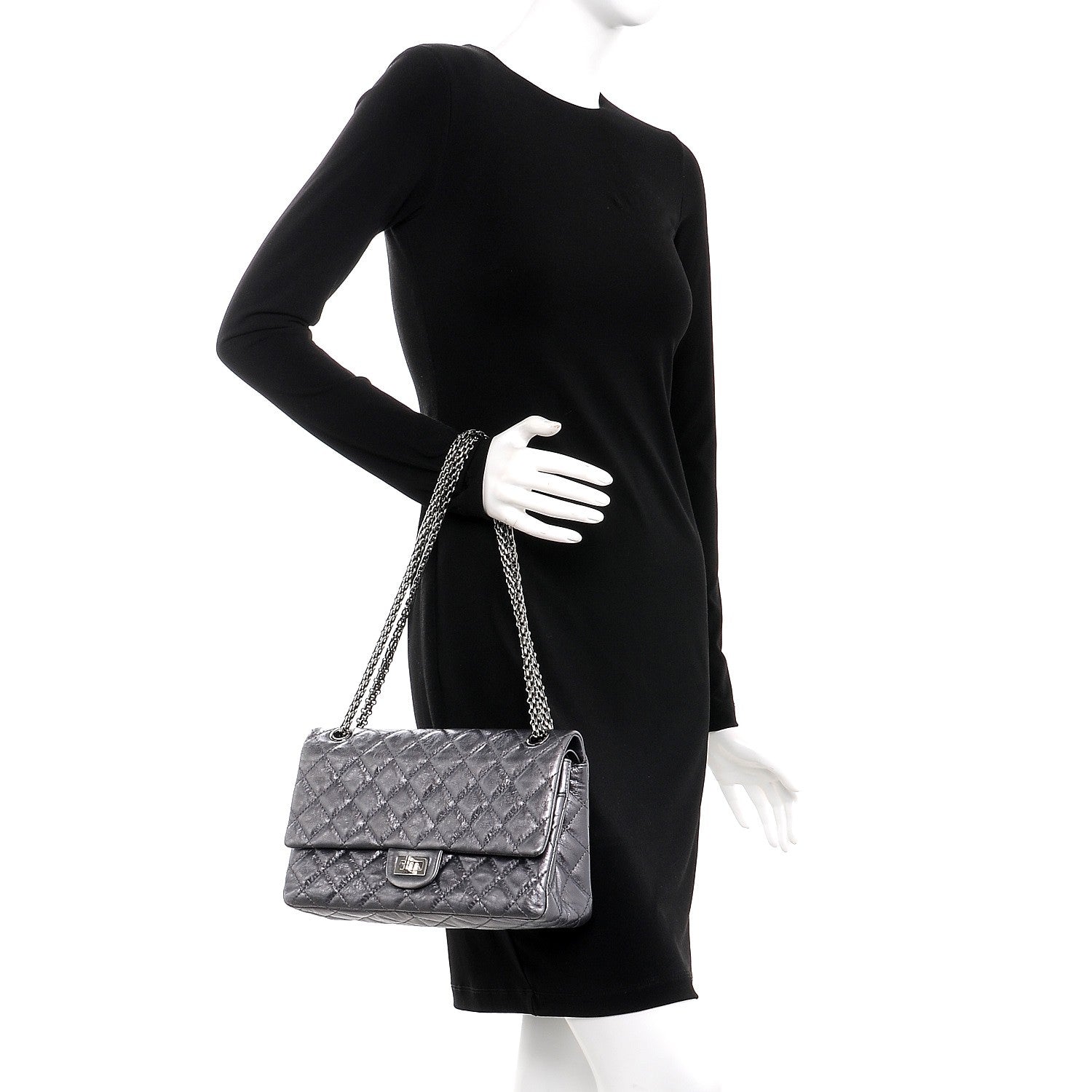 Chanel Metallic Aged Calfskin Quilted 2.55 Reissue 226 Flap Dark Silver 3 of 8