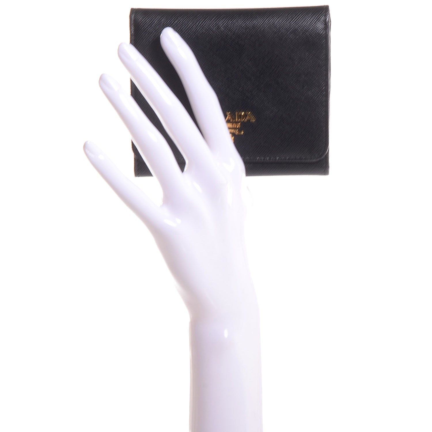 Prada Saffiano Metal Tri-Fold Wallet Nero Black 2 of 6