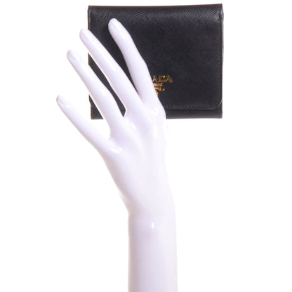 Prada Saffiano Metal Tri-Fold Wallet Nero Black 2 of 6