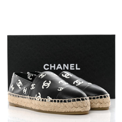 Chanel Lambskin Printed CC Espadrilles 37 Black White 10 of 10