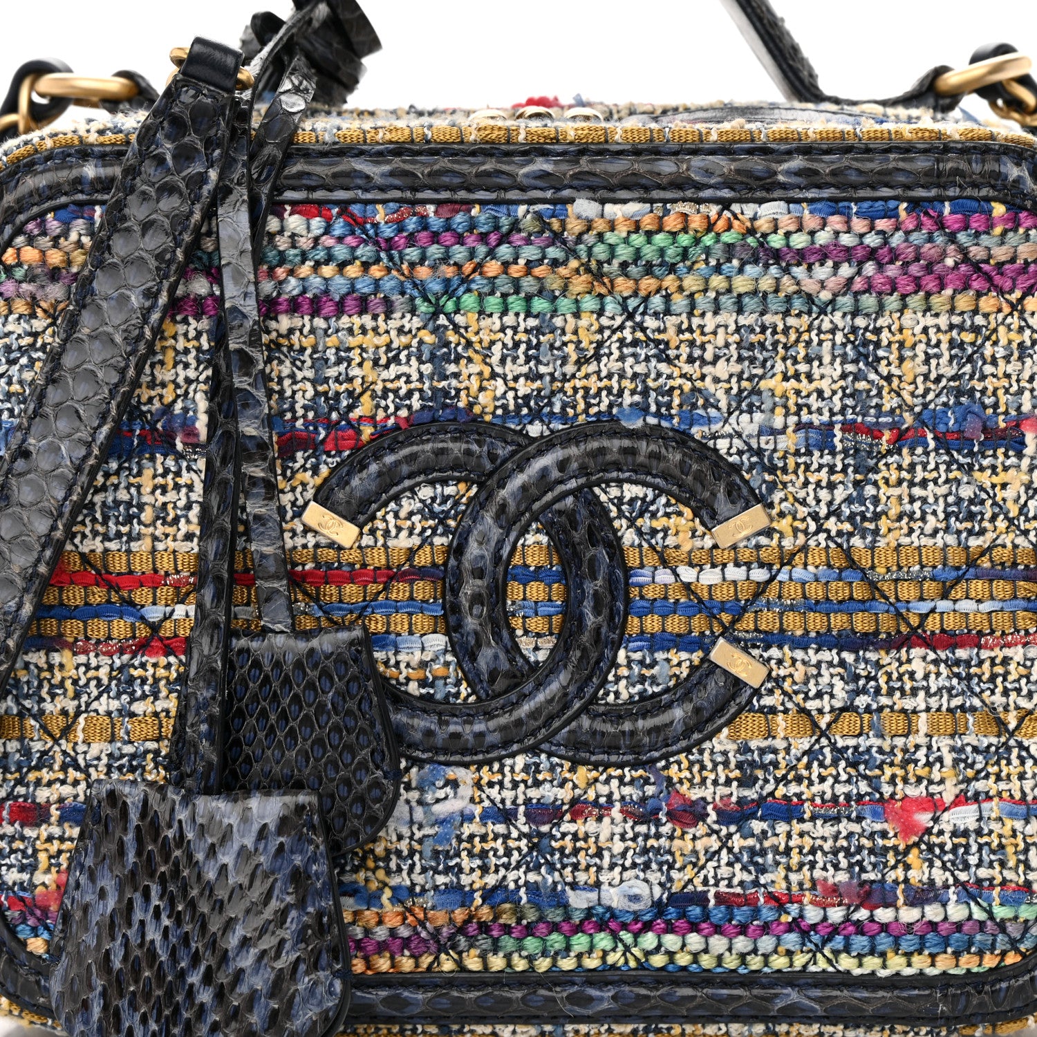 Chanel Tweed Snakeskin Quilted Medium CC Filigree Vanity Case Multicolor 8 of 16