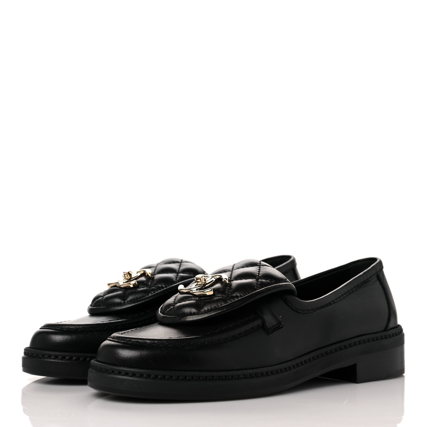 Chanel Lambskin Quilted CC Turnlock Loafers 35 Black 3 of 9