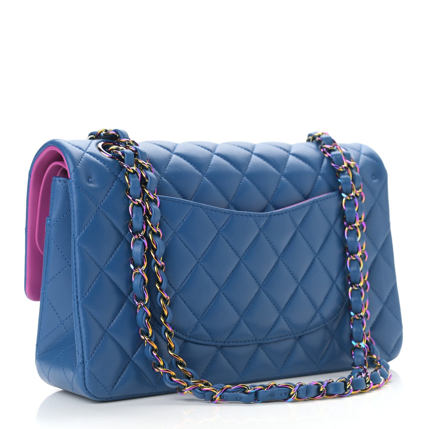 Chanel Lambskin Quilted Medium Double Flap Blue Pink 2 of 12