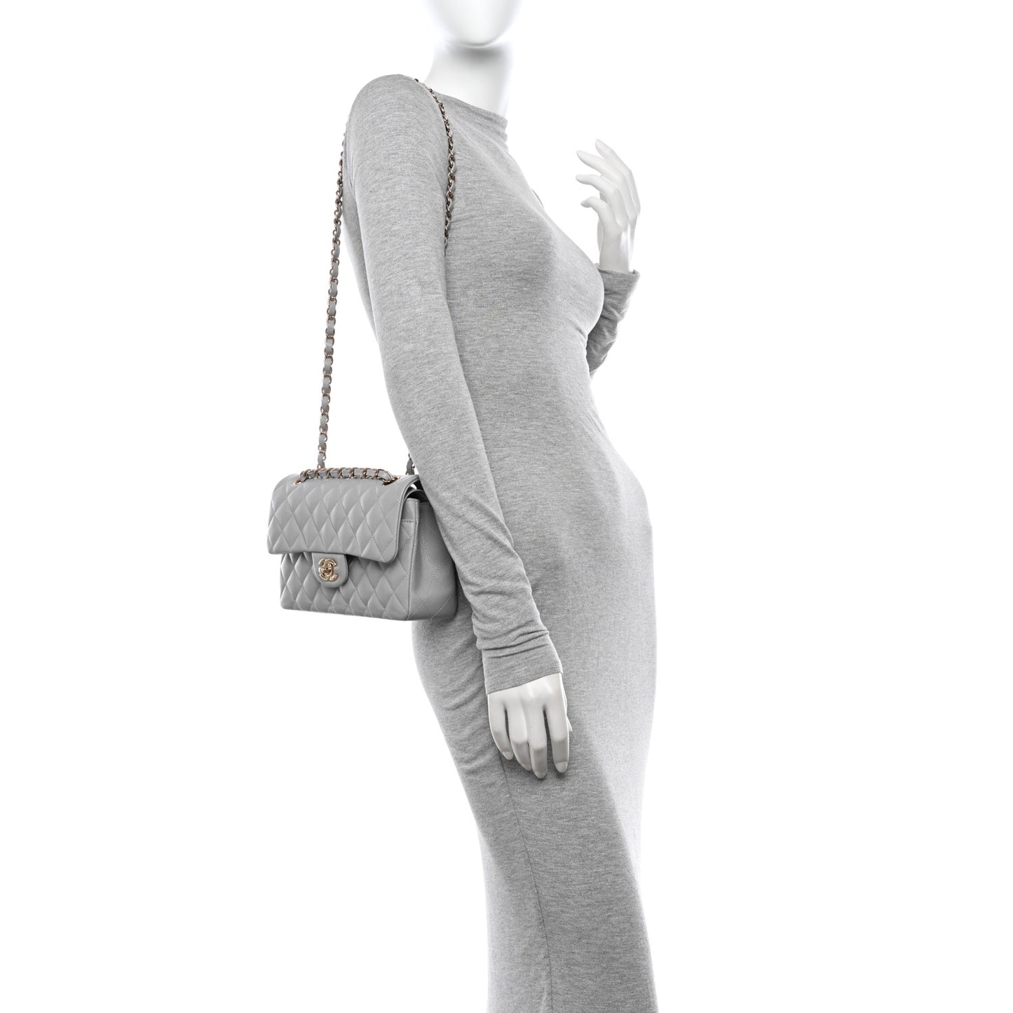 Caviar Quilted Small Double Flap Grey