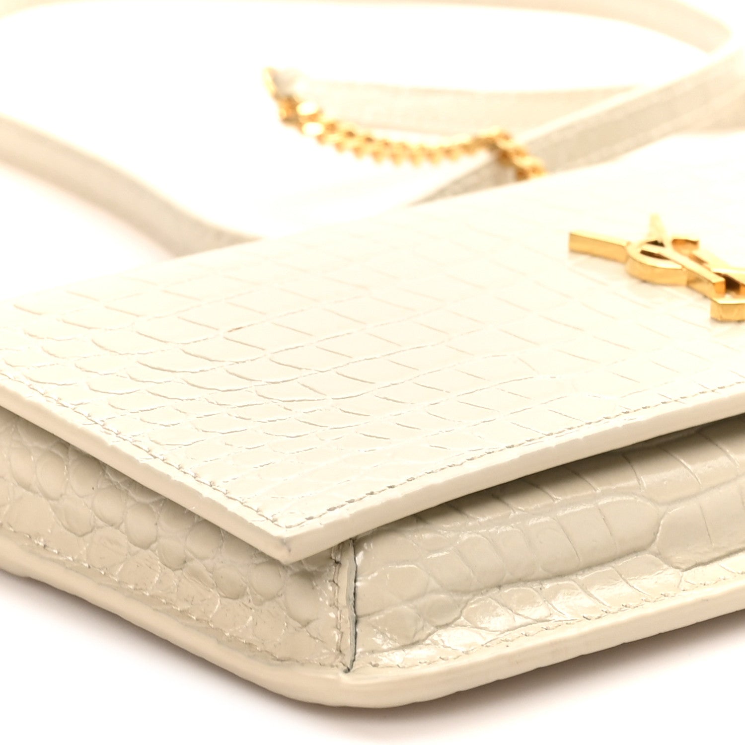 Saint Laurent Crocodile Embossed Monogram Phone Holder Crossbody Blanc Vintage 8 of 10