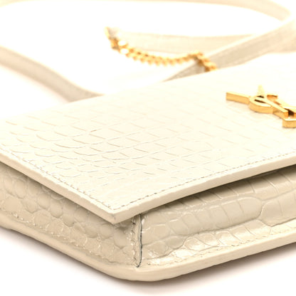 Saint Laurent Crocodile Embossed Monogram Phone Holder Crossbody Blanc Vintage 8 of 10