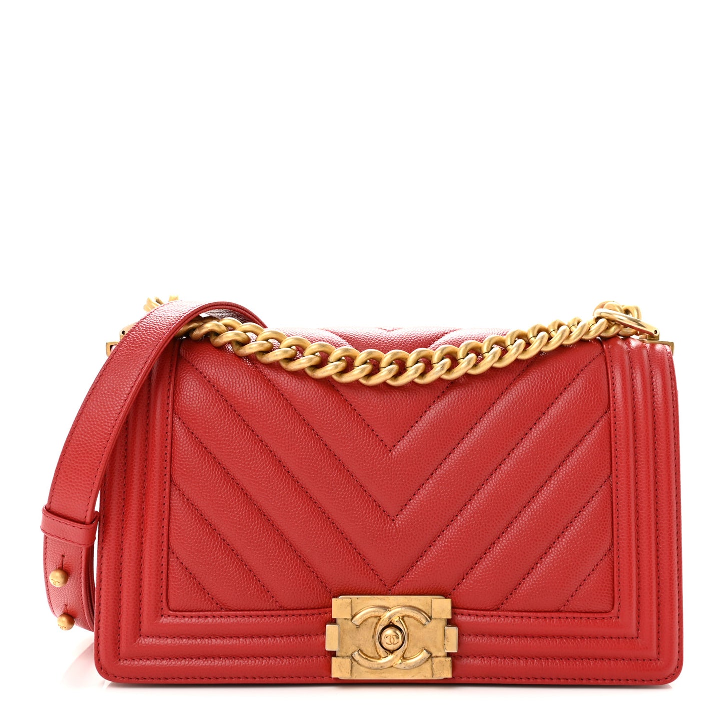Caviar Chevron Quilted Medium Boy Flap Red