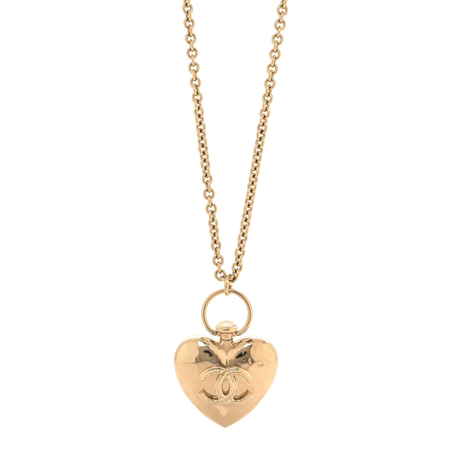 Metal CC Heart Locket Necklace Gold