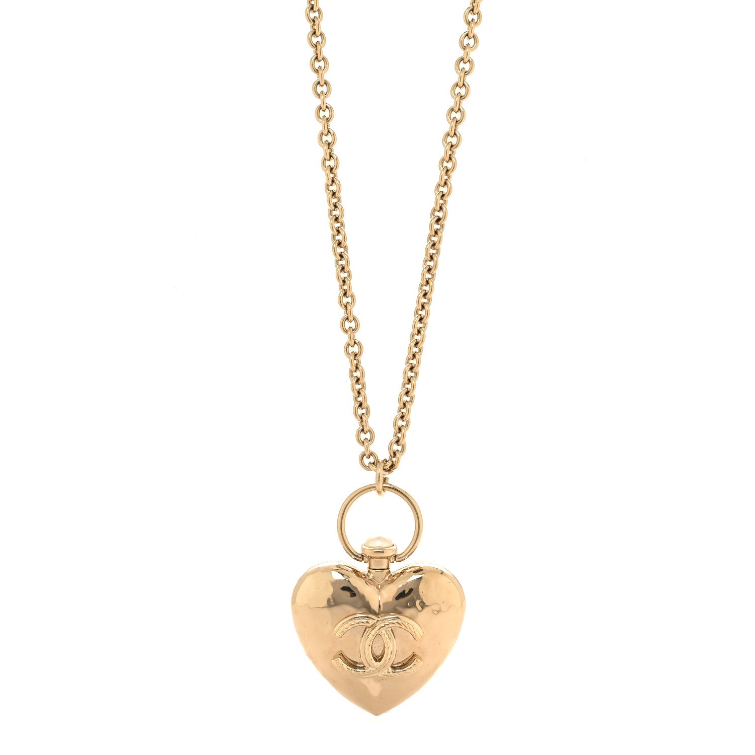 Chanel Metal CC Heart Locket Necklace Gold 1 of 5