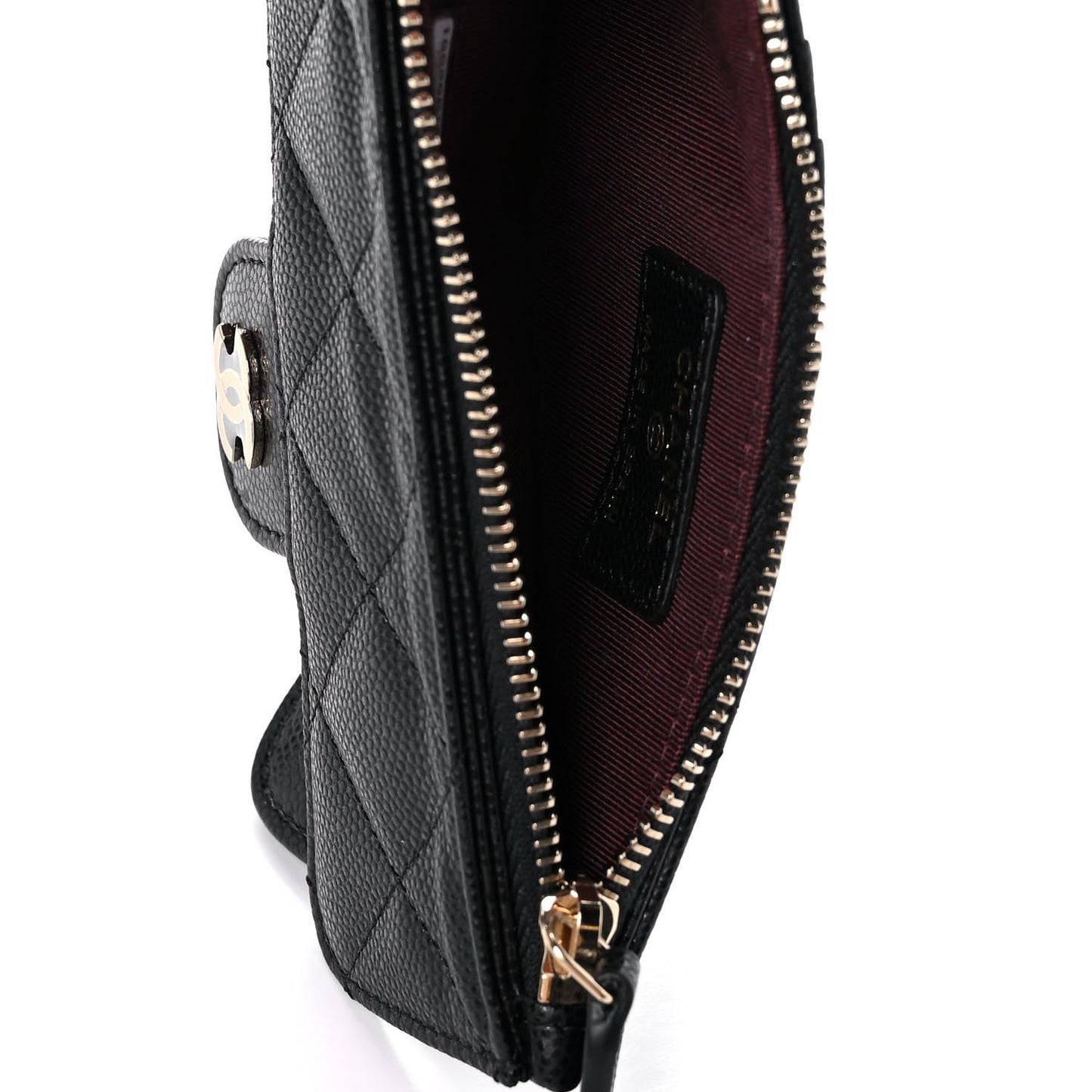 Caviar Quilted Flap Zip Card Holder Black