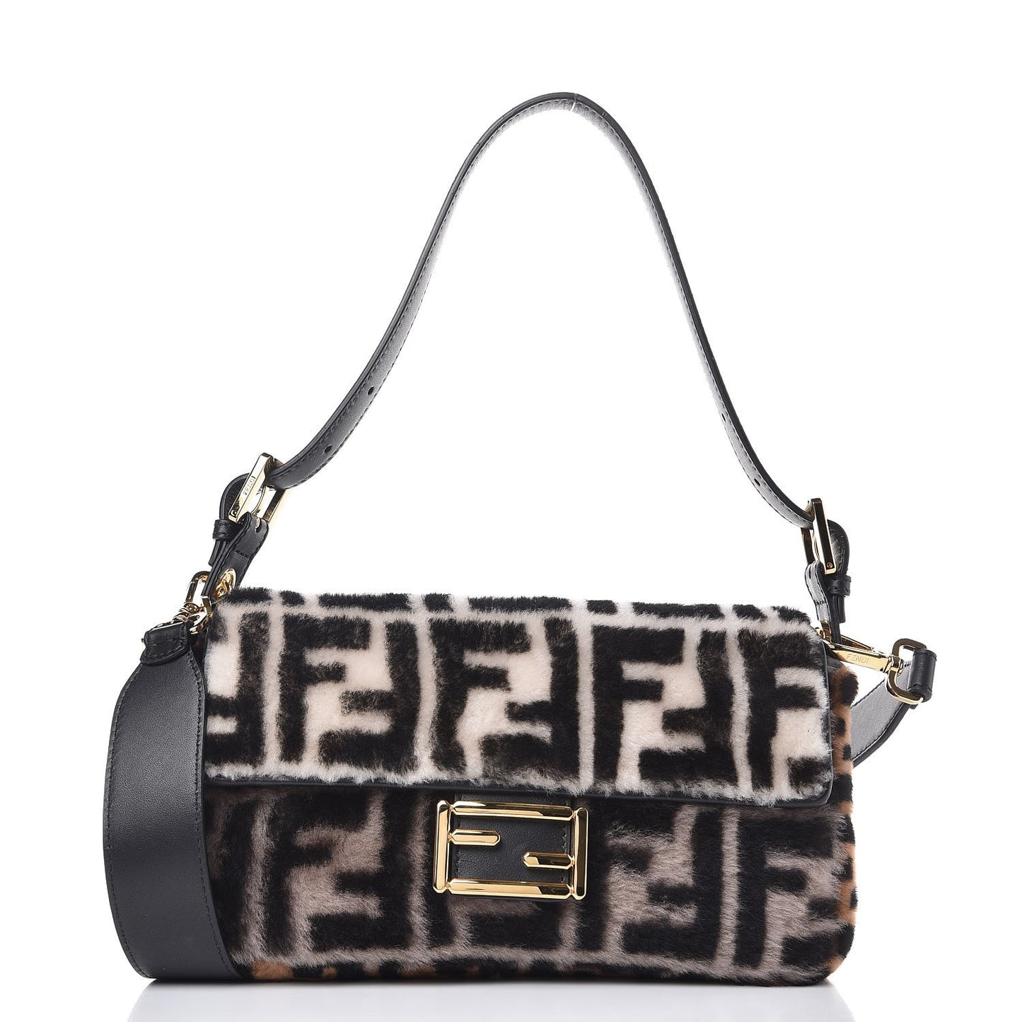 Shearling Vitello Dolce Macro FF 1974 Baguette White Ice Tortora Tobacco