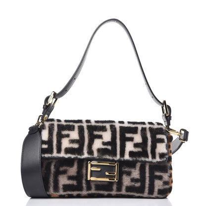Fendi Shearling Vitello Dolce Macro FF 1974 Baguette White Ice Tortora Tobacco 1 of 8