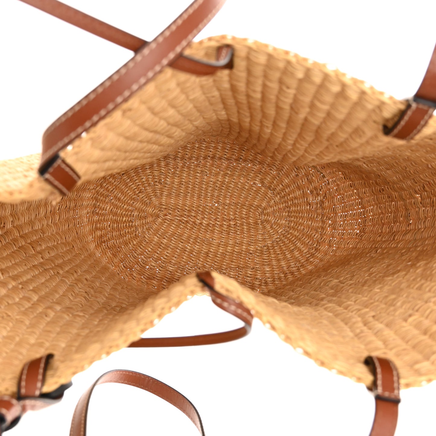 Raffia Calfskin Shell Basket Tote Natural Pecan