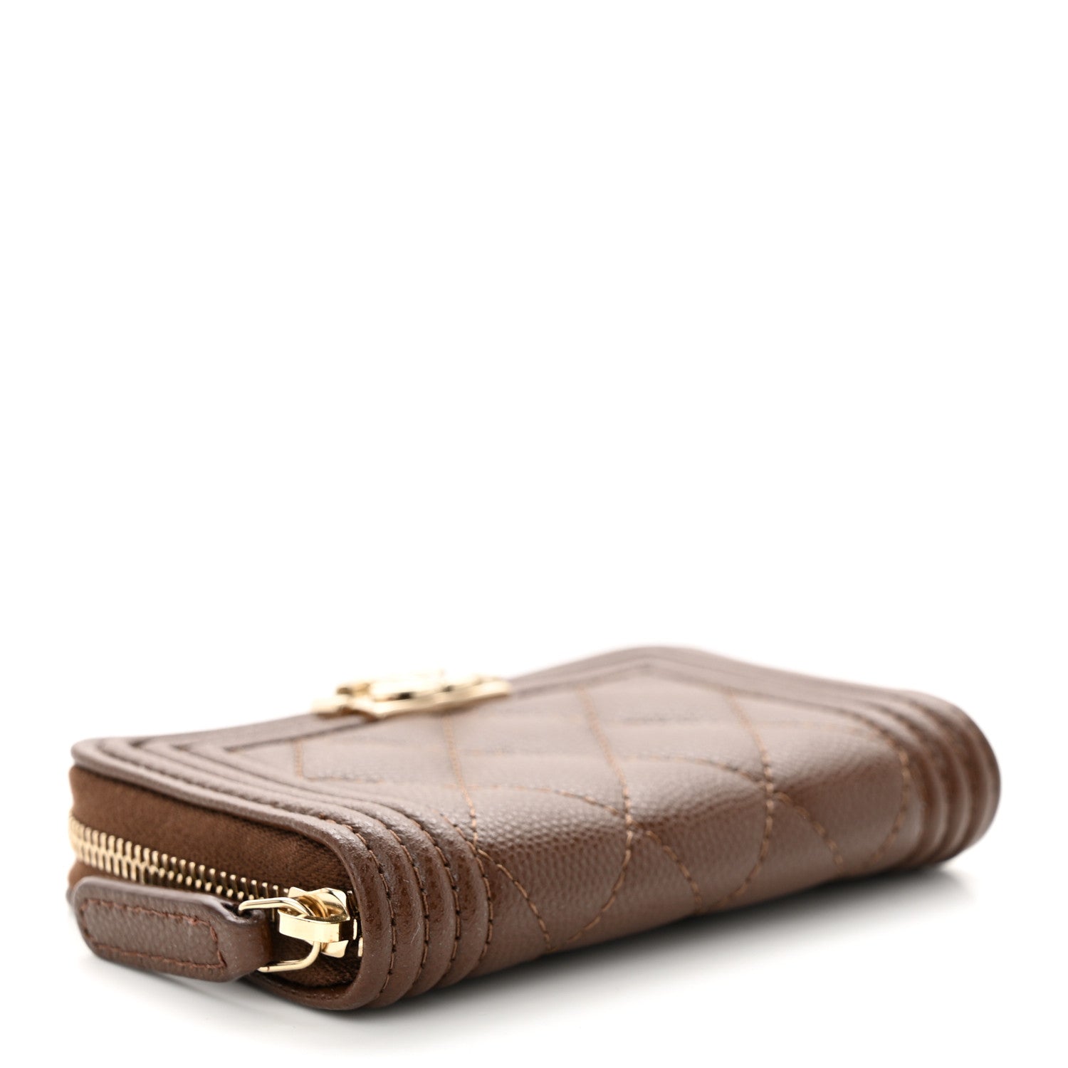 Chanel Caviar Quilted Boy Zip Around Coin Purse Wallet Brown 4 of 7