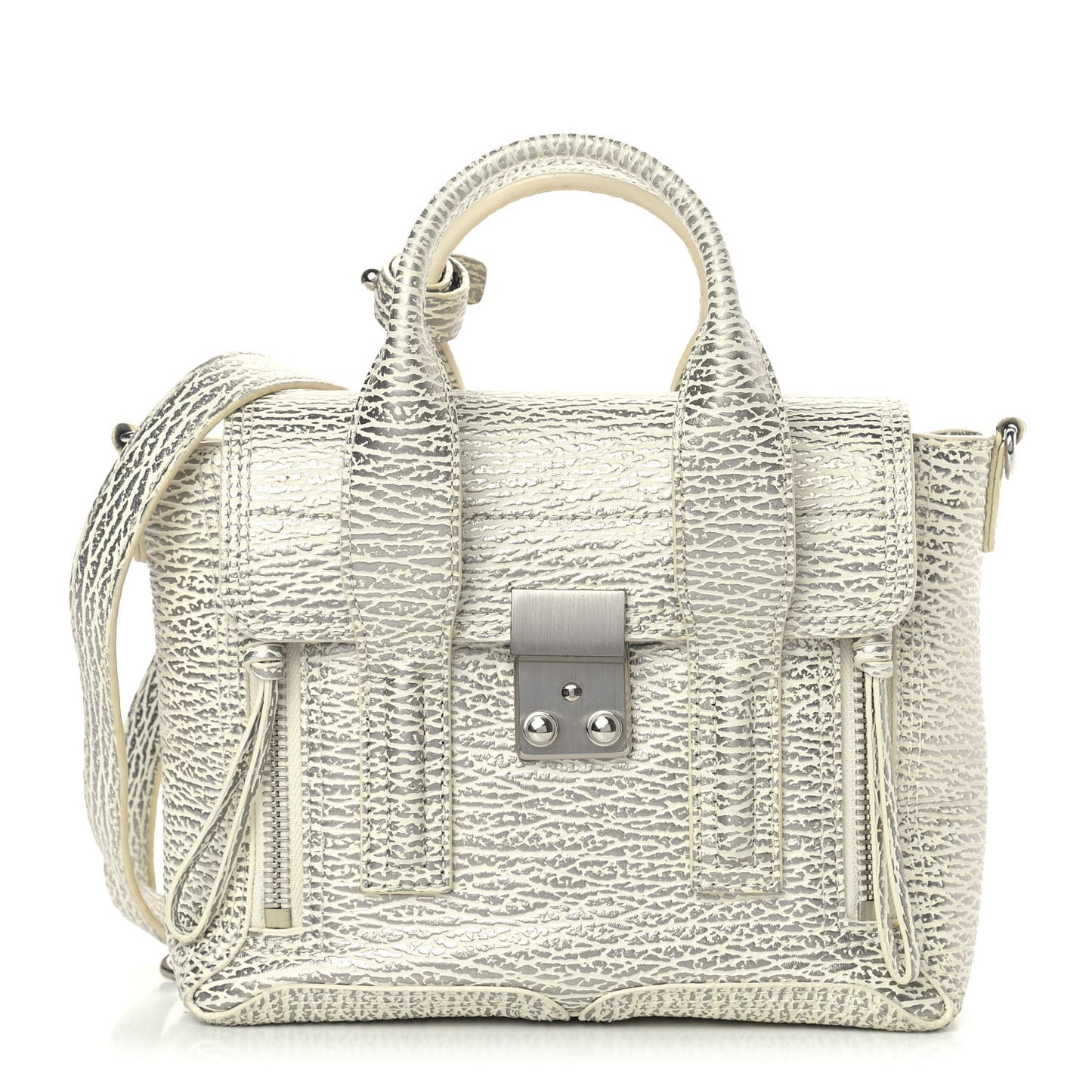 Textured Calfskin Mini Pashli Satchel Silver White