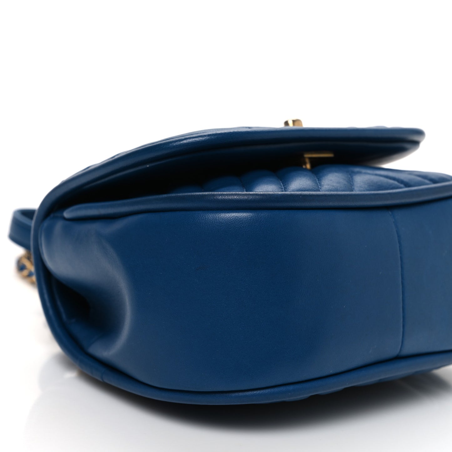 Lambskin Reverse Chevron Quilted Mini Round Top Handle Flap Blue