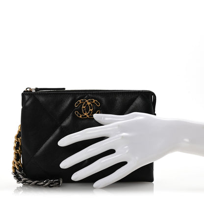 Chanel Shiny Goatskin Quilted Small Chanel 19 Pouch With Handle Black 2 of 10