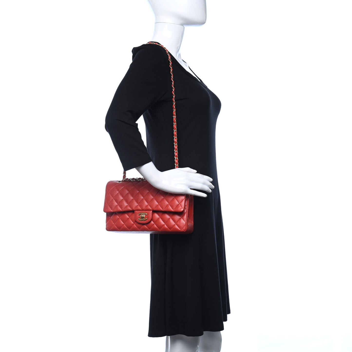 Caviar Quilted Medium Double Flap Orange