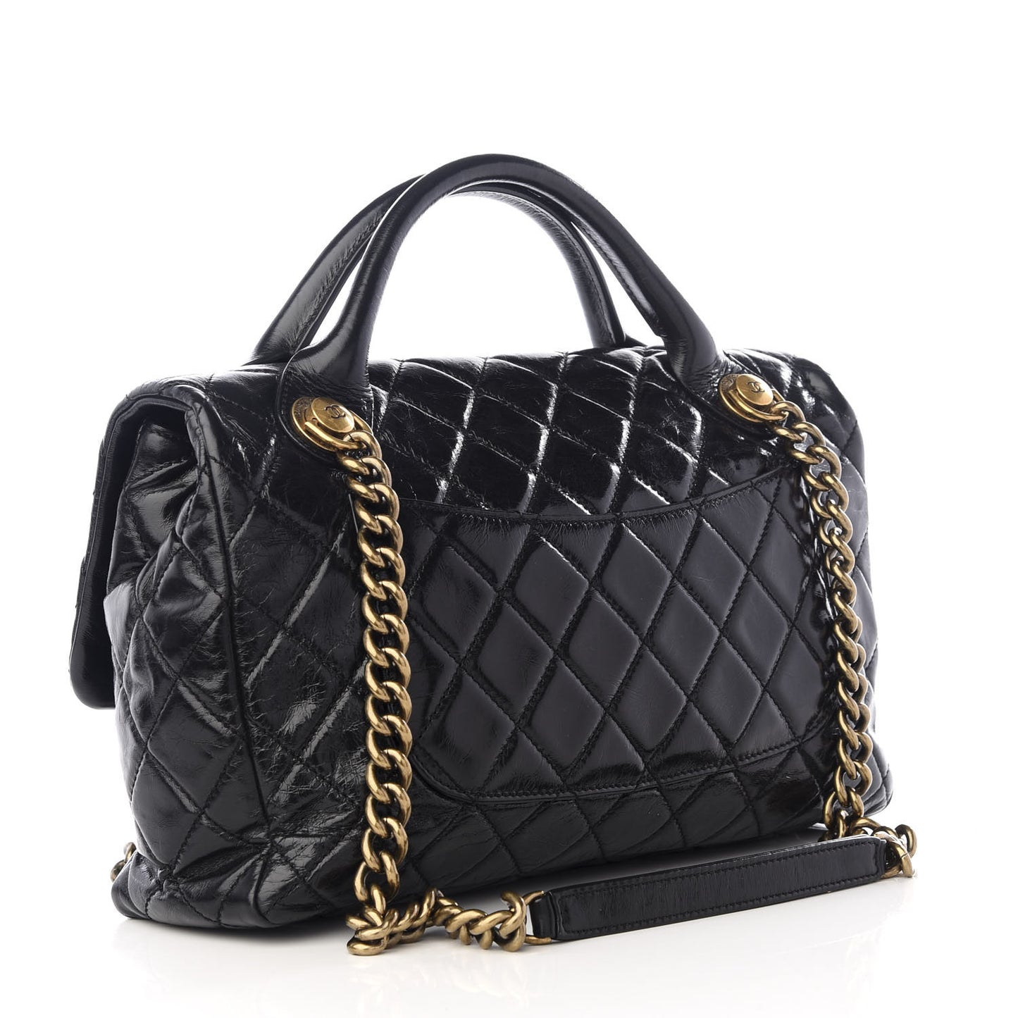 Glazed Calfskin Castle Rock Medium Flap Black