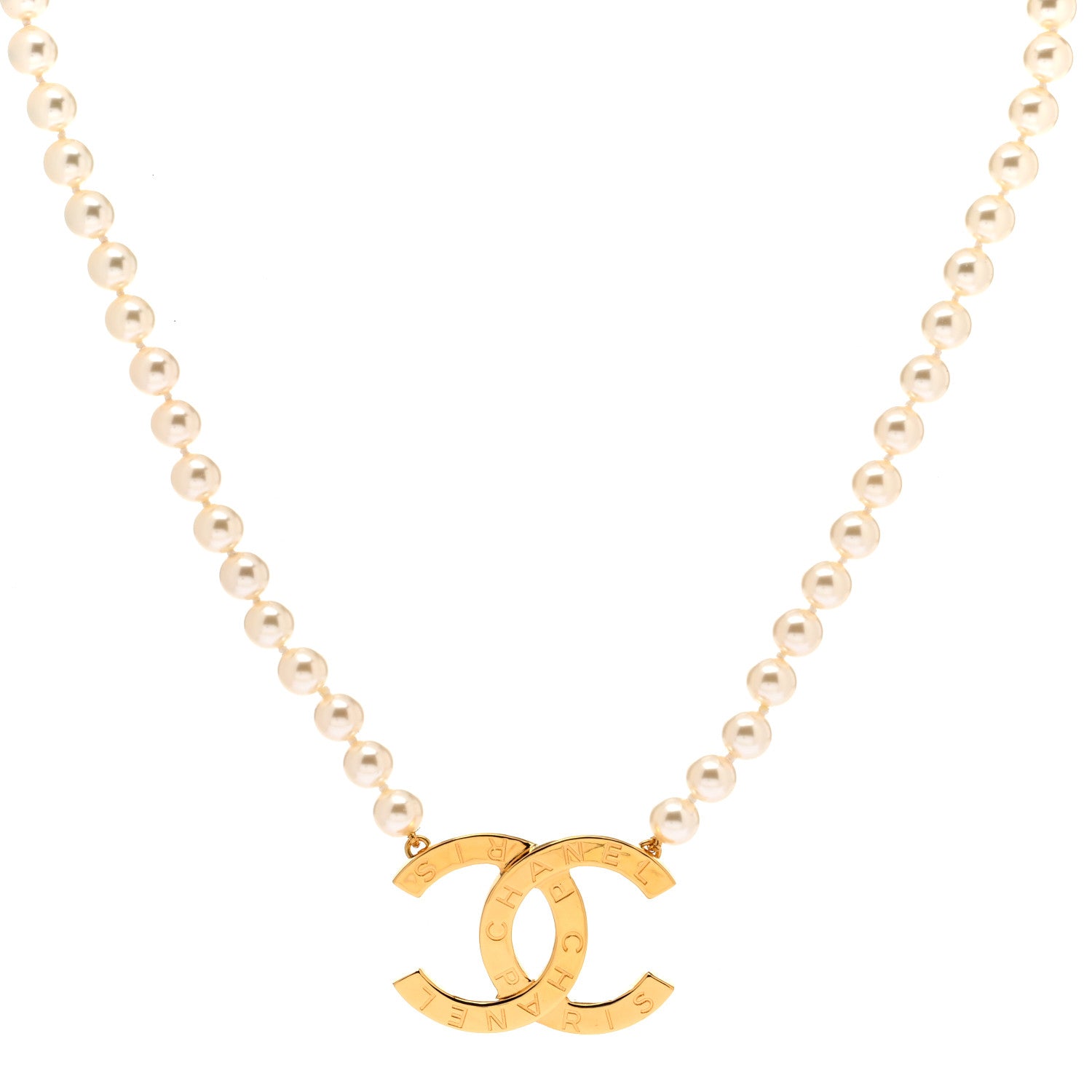 Chanel Pearl CC Paris Button Short Necklace Gold 1 of 5