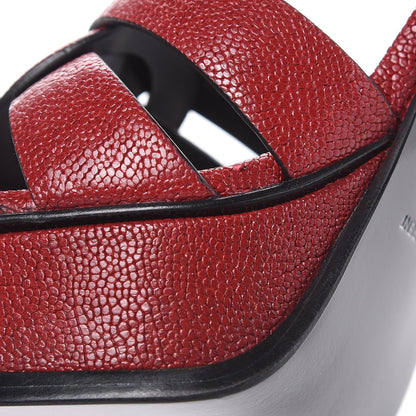 Saint Laurent Textured Calfskin Tribute 105 Platform Sandals 39 Deep Red 10 of 10