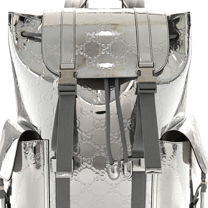 Gucci Mirror Effect GG Monogram Appia Calfskin Web Double Buckle Backpack Silver 8 of 10