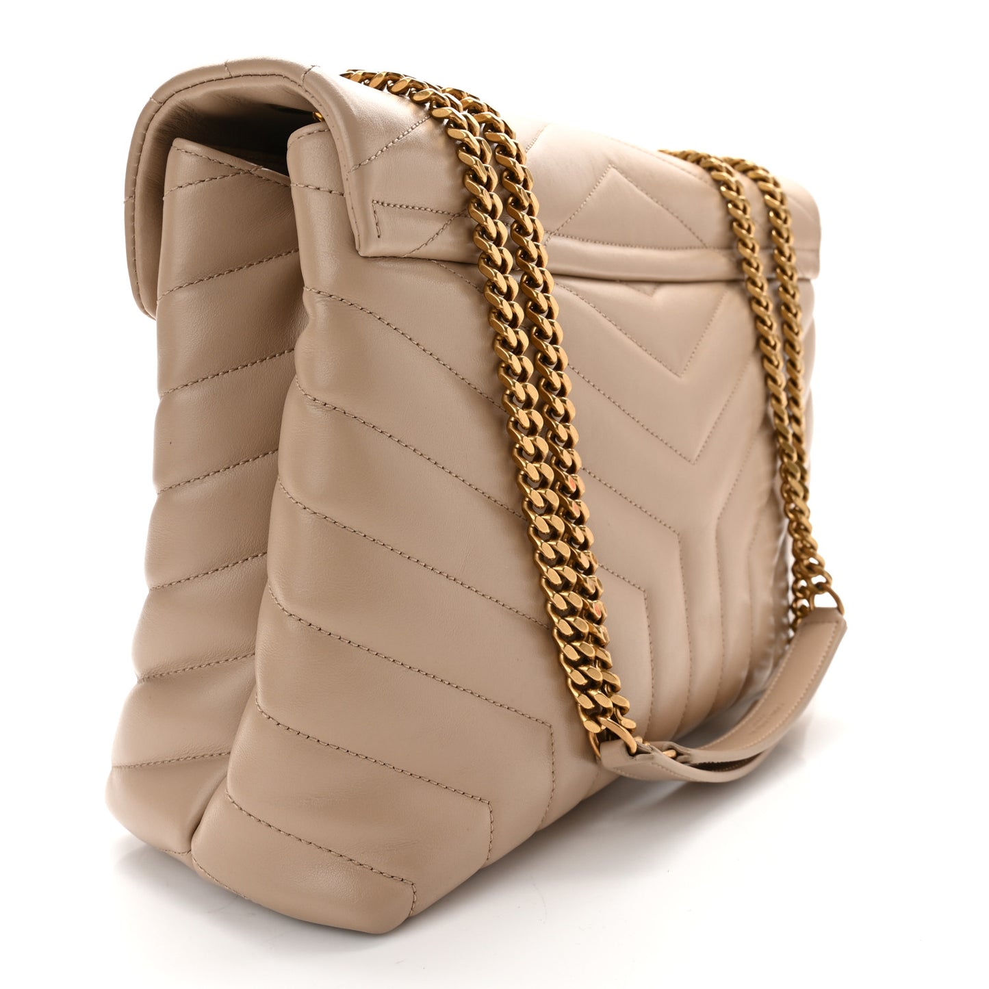 Calfskin Y Quilted Monogram Medium Loulou Chain Satchel Dark Beige