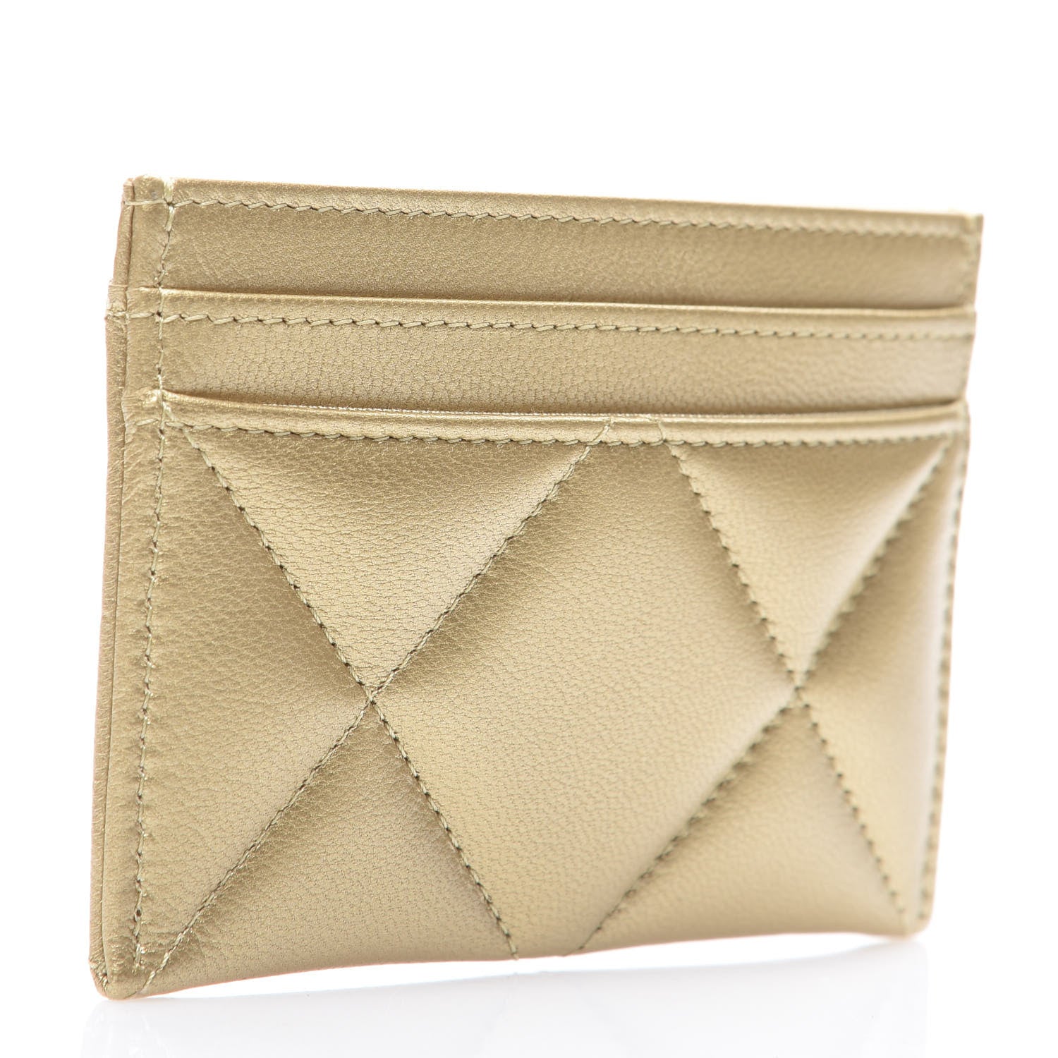 Chanel Metallic Goatskin Quilted Chanel 19 Card Holder Gold 2 of 8