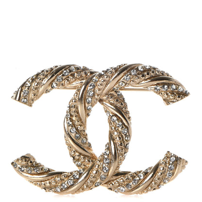 Chanel Crystal Twisted CC Brooch Light Gold 1 of 7