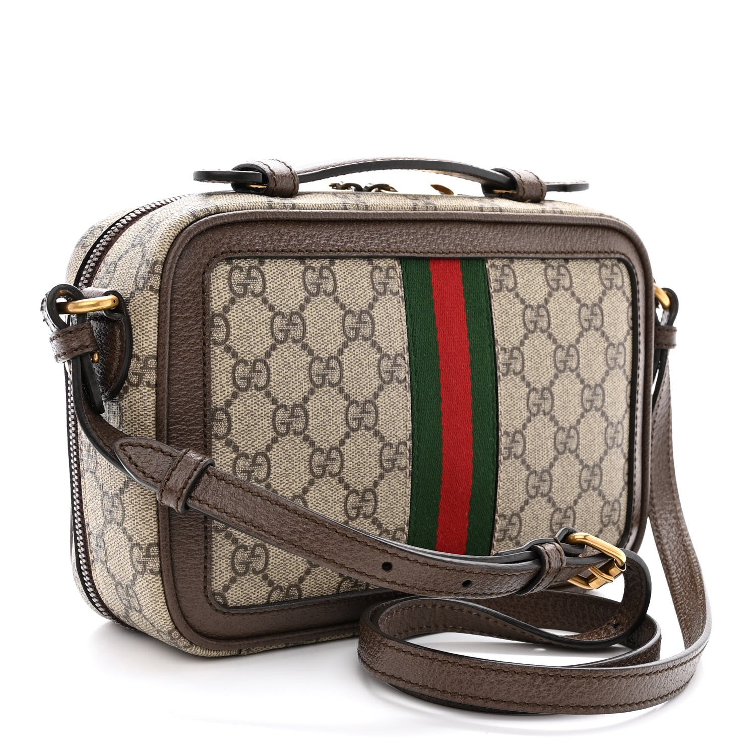 Gucci GG Supreme Monogram Web Small Ophidia Top Handle Shoulder Bag Brown 3 of 12