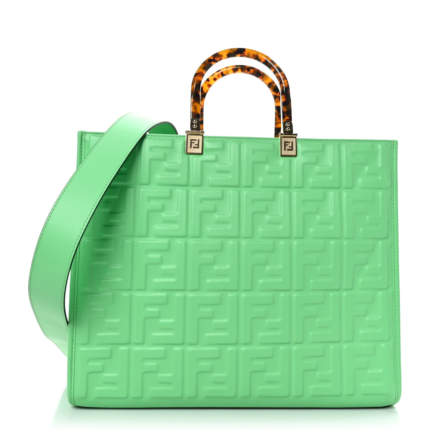 Fendi Vitello Plexiglass FF Embossed Medium Fendi Sunshine Shopper Tote Edamame 1 of 11