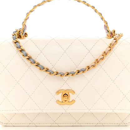 Chanel Shiny Calfskin Quilted Multicolor Top Handle Wallet On Chain WOC White 9 of 11