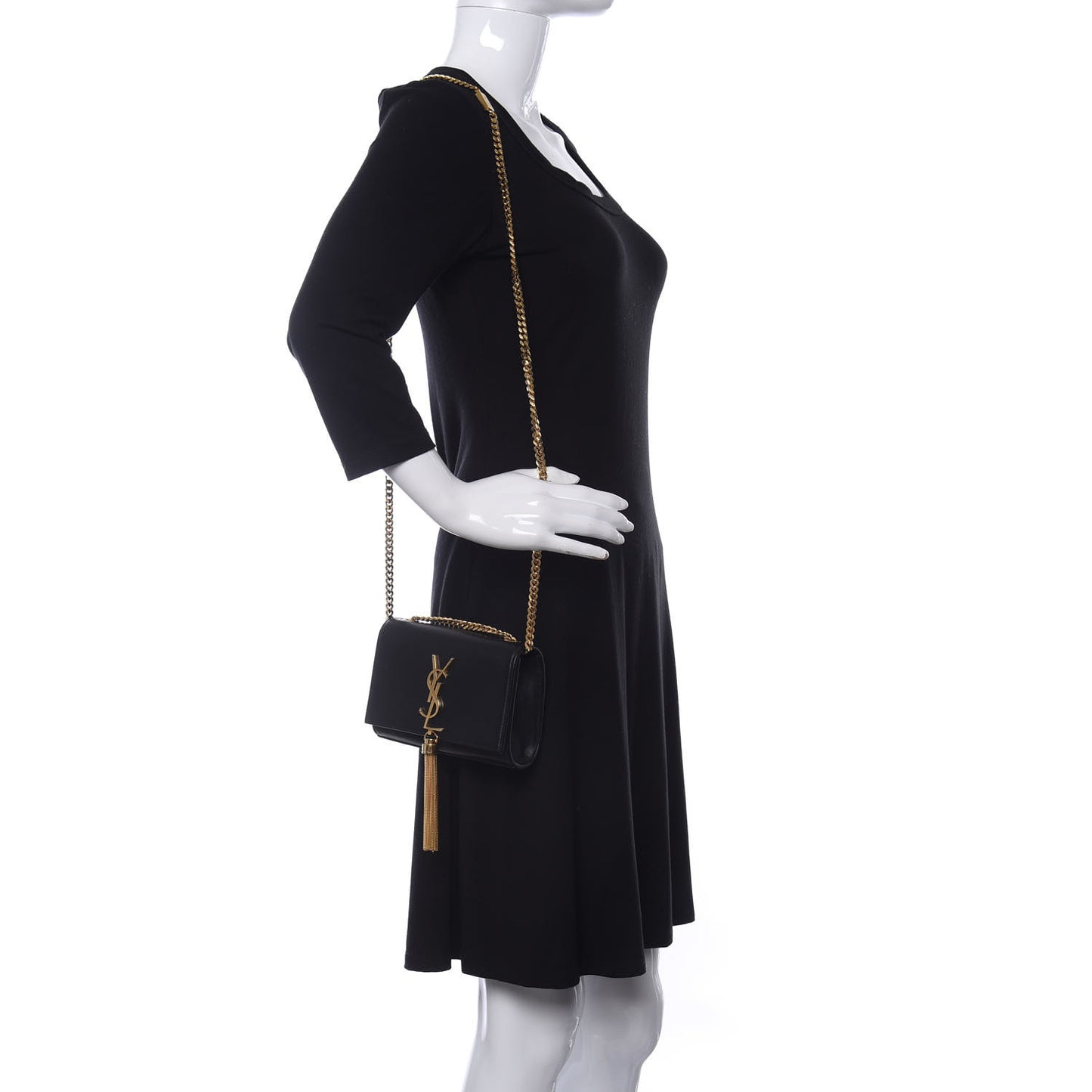 Calfskin Small Classic Monogram Kate Tassel Satchel Black
