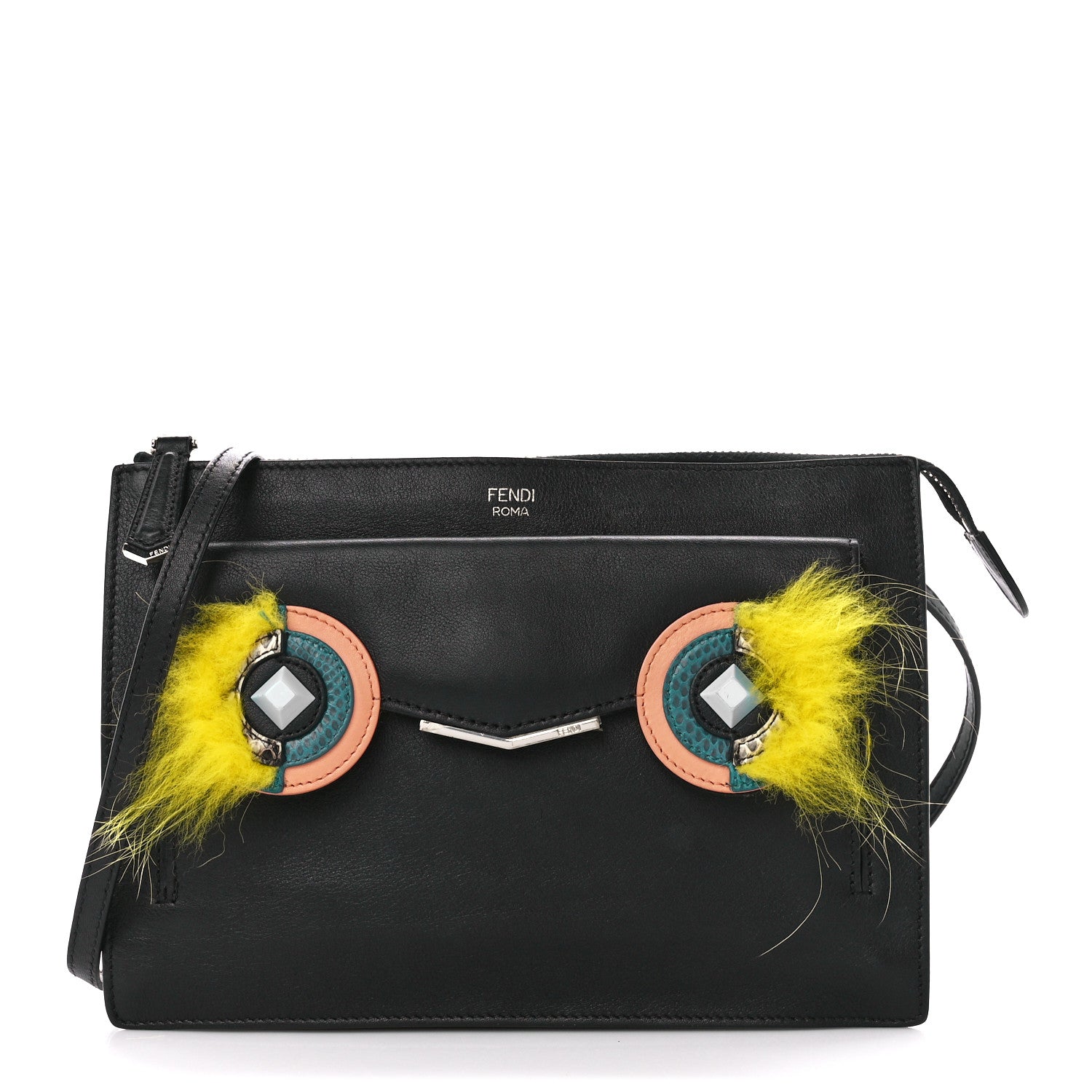 Fendi Vitello Dolce Fox Elaphe Ayers Hypnoteyes Min 2Jours Pouch Black Giallo Multicolor 1 of 15