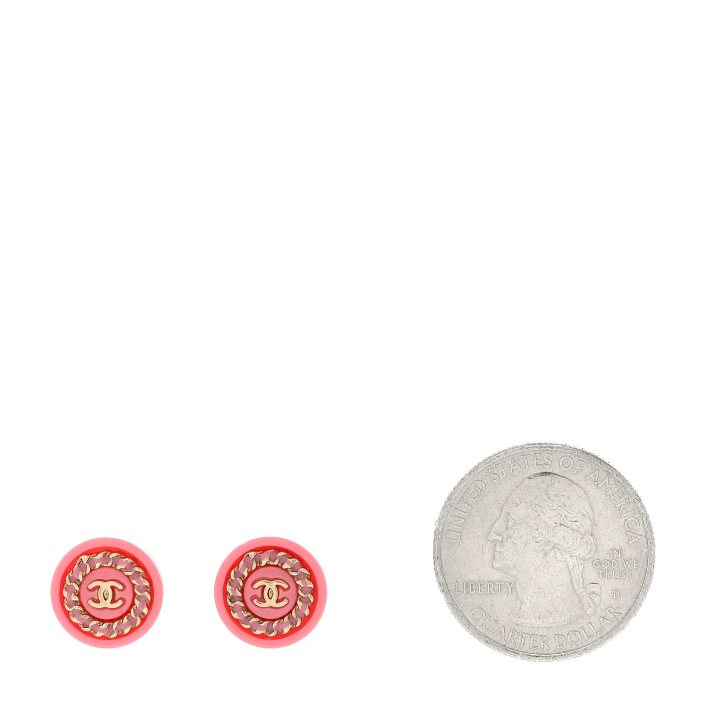 Resin Crystal Chain CC Round Earrings Gold Pink