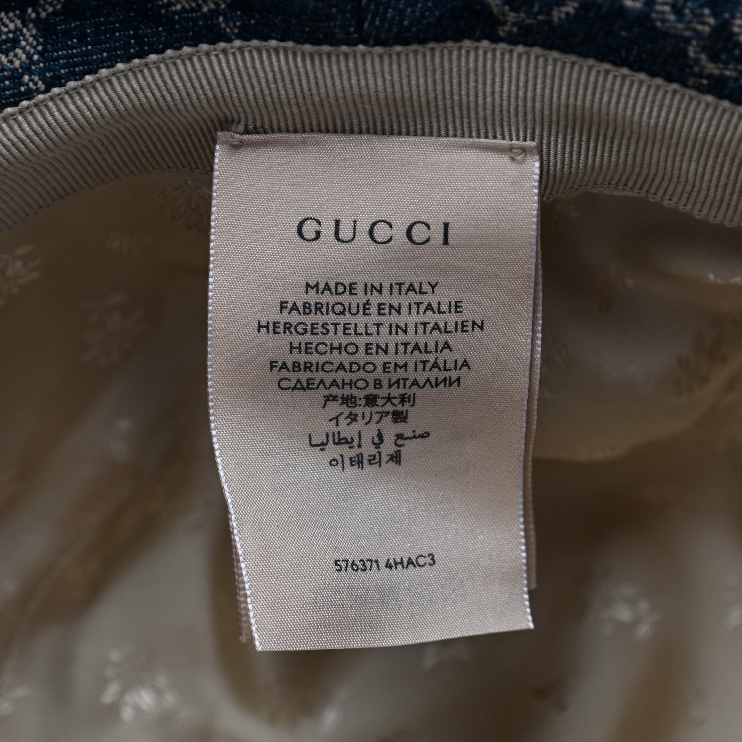 Gucci Washed Jacquard Denim Nappa GG Monogram Oscar Bucket Hat XL Denim Cuir 8 of 8