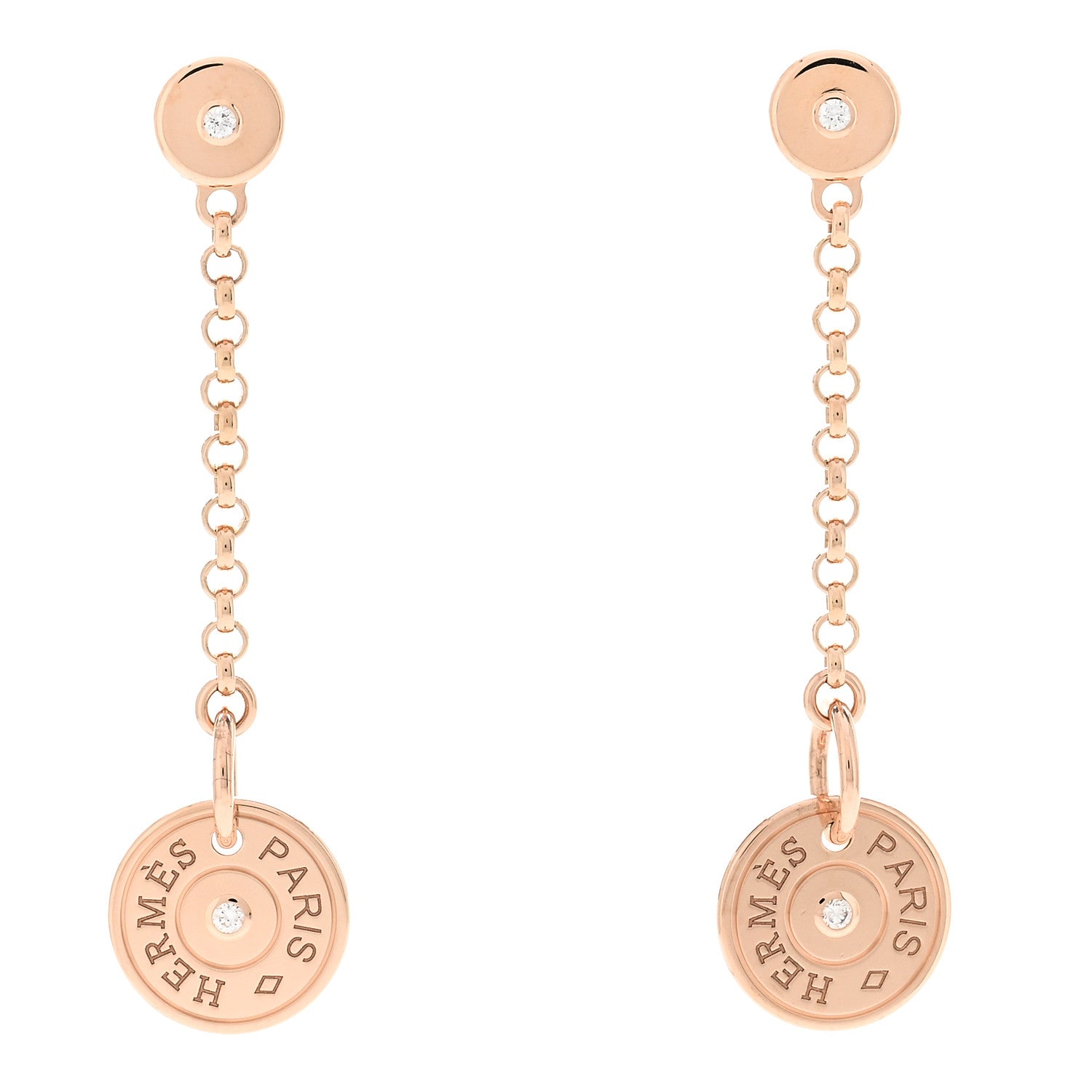 Hermes 18K Rose Gold Diamond Gambade Clou de Selle Earrings 1 of 5