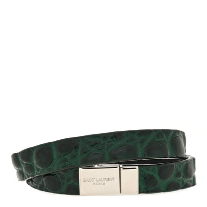 Saint Laurent Calfskin Crocodile Embossed Opyum Double Wrap Bracelet M Green 3 of 4